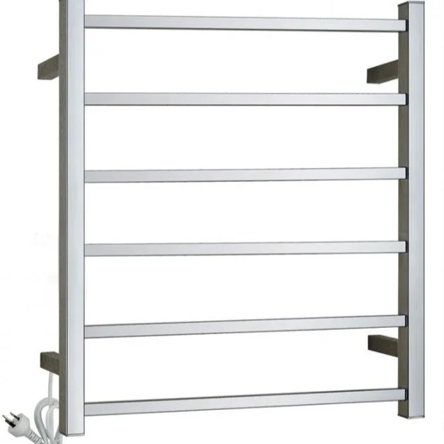 240V Chrome Round Heated Towel Rail – 6 Bars