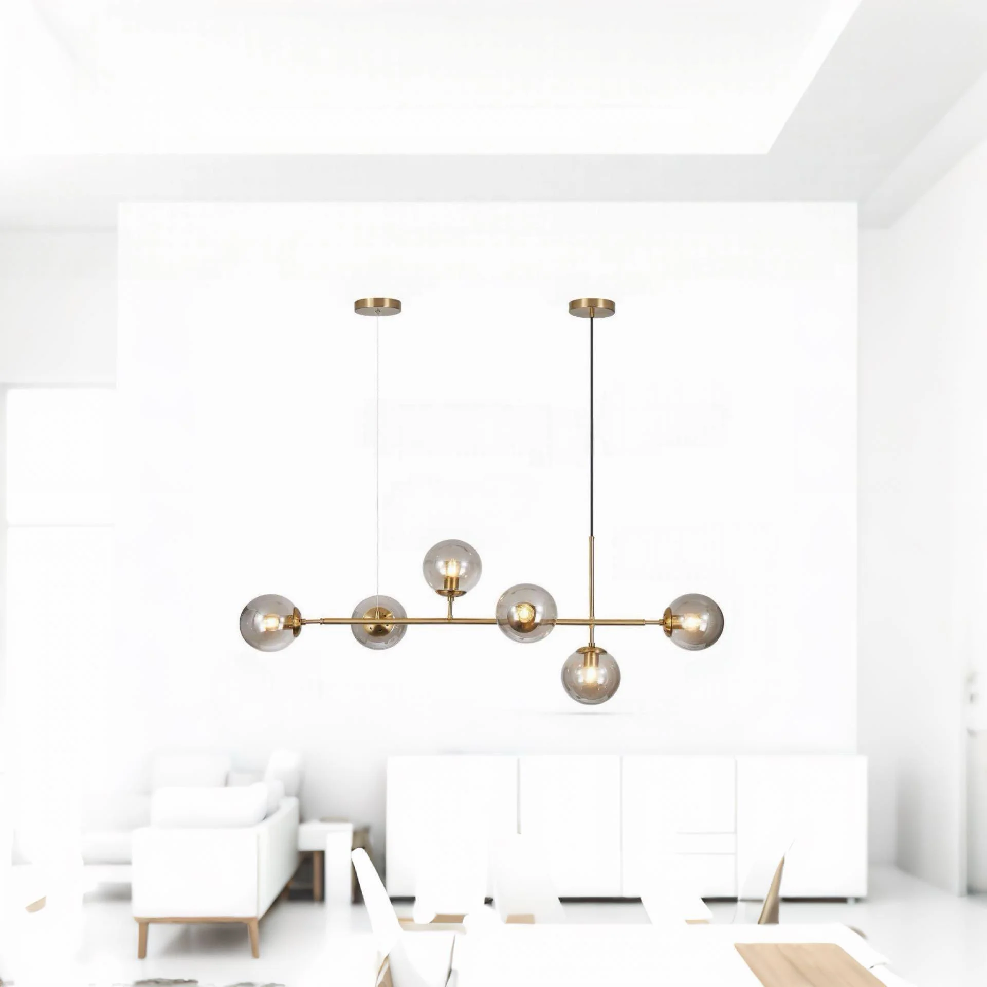 TAKING ADVANCE ORDERS -Modern Linear Pendant Light – Brass Gold & Smoked Glass